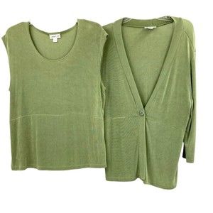 Slinky 2 Piece Green 3/4 Sleeve Jacket & Tank Top Womens Large